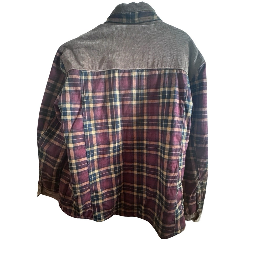 Men's XL Sherpa Lined Red Tartan Plaid Jacket Brown Corduroy Yoke & Placket - Picture 7 of 14